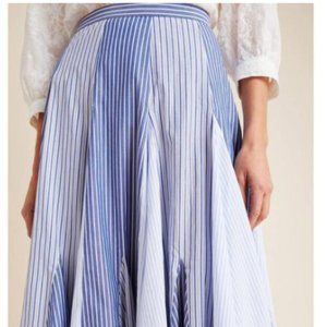 Anthropologie Maeve Annie Poplin Pleated A Line Midi Skirt